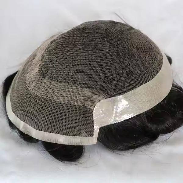 Mens Toupee French Lace Front Hairpiece Poly Skin PU Hair System Replacement OCT Wig