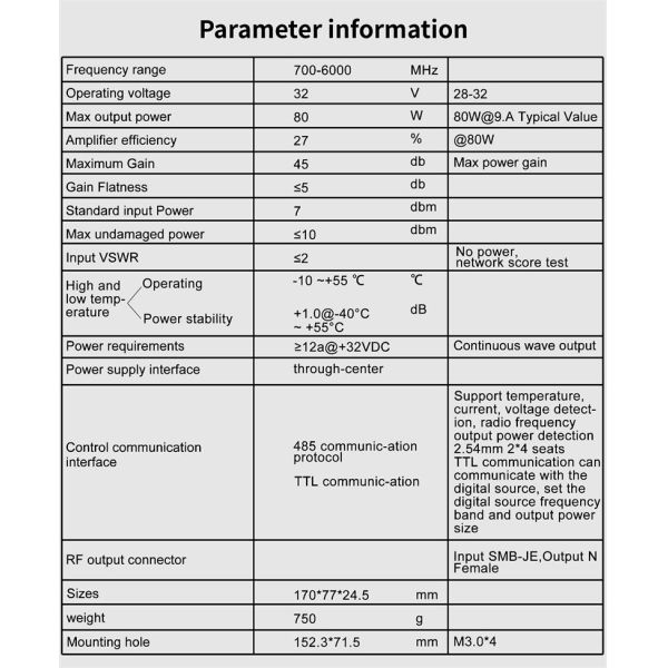 Wireless Wideband Power Amplifier 80W Drone Signal Amplifiers 700Mhz - 6000Mhz