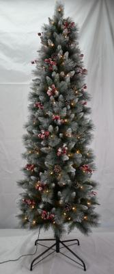 Pinho da árvore de Natal de 7FT magro com tema geado de prata do Natal