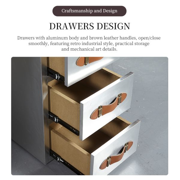 Nidea #318 Industrial-Style Wood Top Aluminum Frame Home Office Desk with Durable & Simple Design 3-Drawers Rectangular