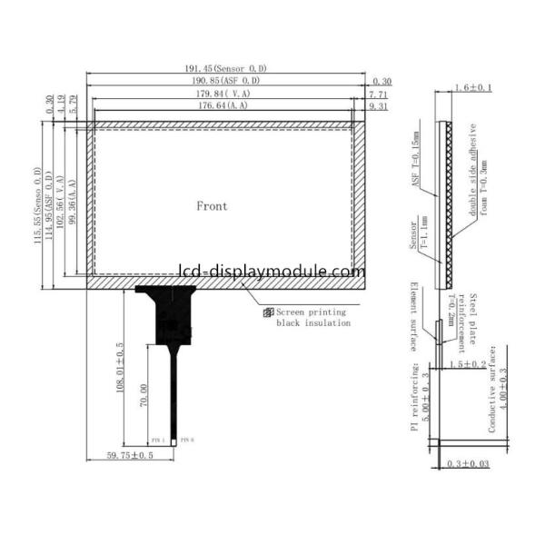 Resolution 1024 x 600 Custom LCD Module 8 Inch Antistatic Anti Interference