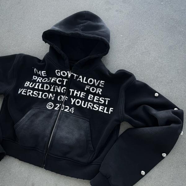 Anti-rides Pas de chaussures Vêtements de rue Fermeture à glissière Hoodie Plus taille Rhinestone