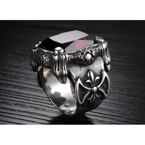 Domineering retro ruby ring influx of male jewelry inlaid titanium steel rings