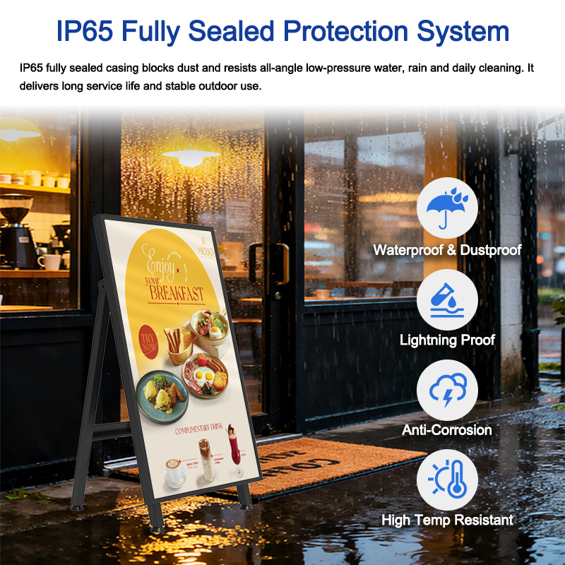 Portable Outdoor Digital Signage 1500 Nits IP65 Waterproof A-Frame Digital Sandwich Board for Retail & Restaurant