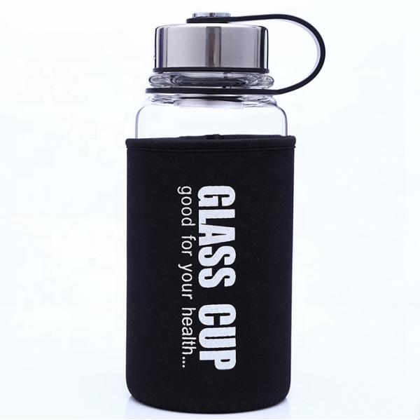850ml/1000ml 大サイズ スポーツ ガラス ボトル 耐久性 高ボロシリケート 破れない ガラス 水瓶 1リットル 漏れや漏れを防げるナイロン袖