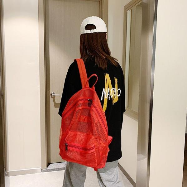 Summer New Backpack Nylon Mesh Transparent Letter Bag Trendy Women'S Bag Travel Bag Casual Student Bag