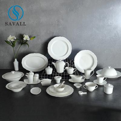 Round Solid Pure White Porcelain Tableware Smooth Lines Modern Porcelain Dinnerware
