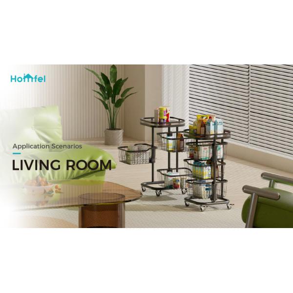 Foldable Design Steel Storage Trolley , 3 Tier Rolling Utility Cart Multifunctional