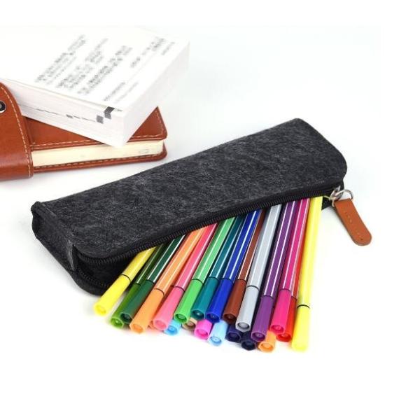 Dark Gray Felt Zipper Pencil Bag For Middle Schoolers Multi Use High Strength