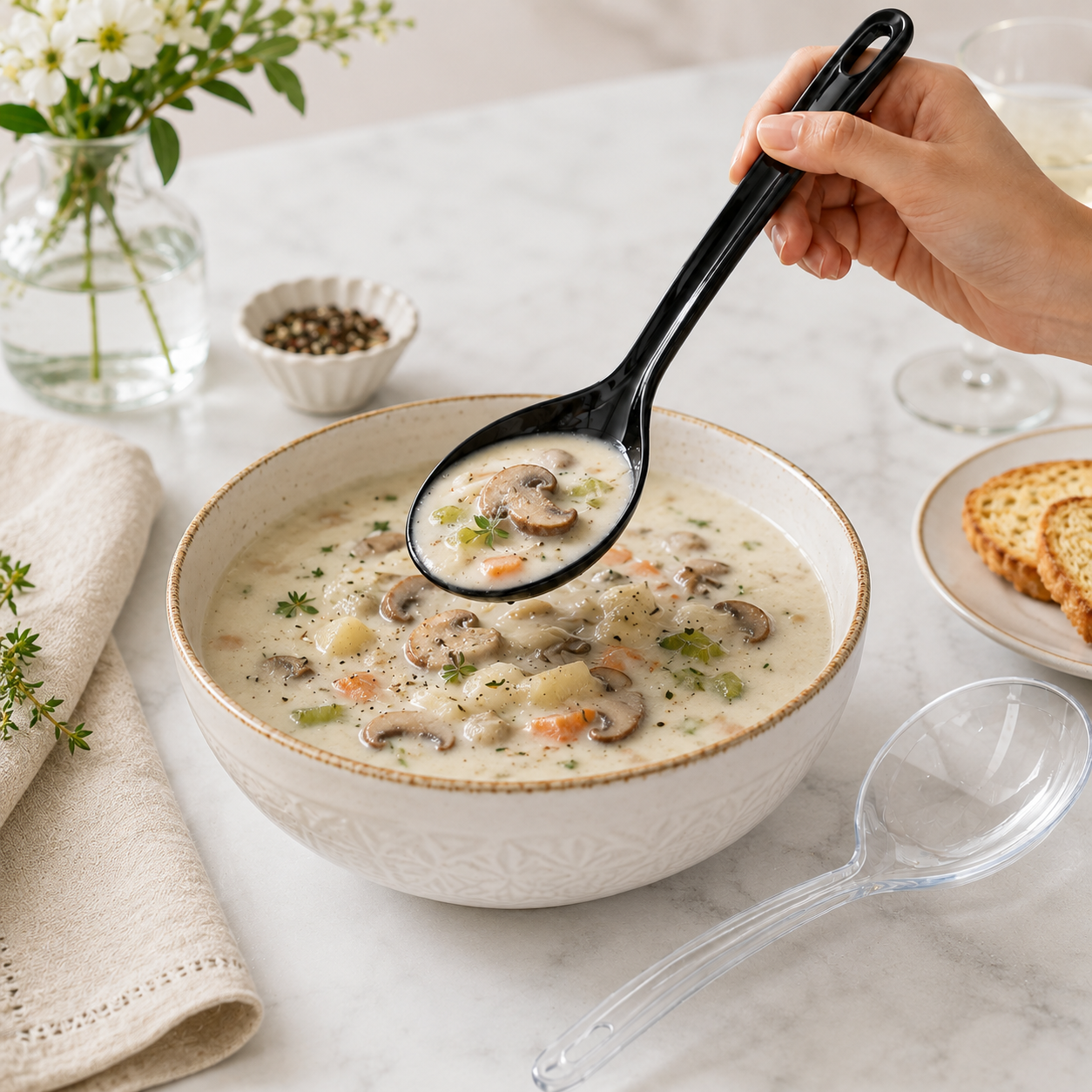 172mm Large Round PP Soup Spoon Disposable Tableware for Hotpot Sharing