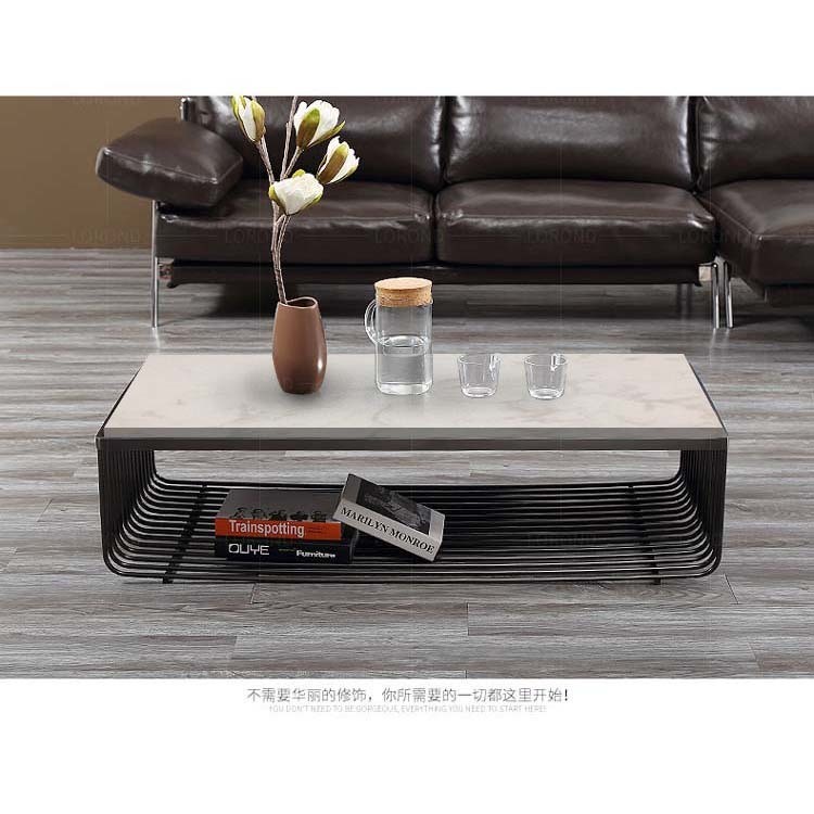 EUROPEAN Design Style Metal Living Room Table with Convertible Feature and Marble Top