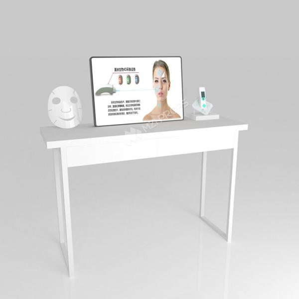 小売店テーブル グレー木製 エクスペリエンス テーブル カスタマイズされたショップディスプレイと省スペースのショップテーブル用