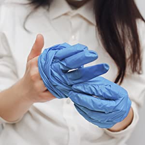 Protective Powder Free Examination Nitrile Gloves, Colored Nitrile and Vinyl Blend Disposable Medical Blue