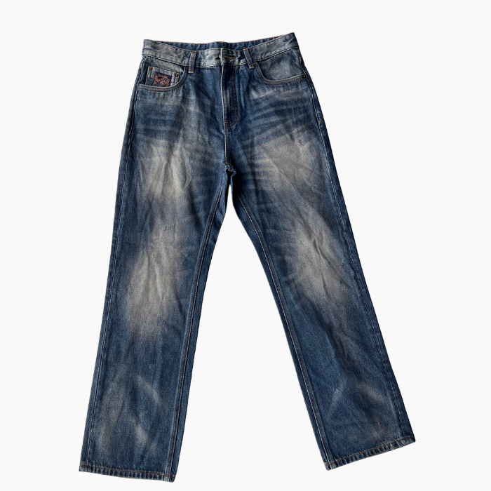 Horse Shadow Dark Wash Jeans Gradient Straight Leg Jeans Wide