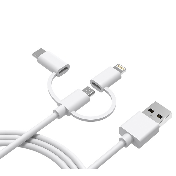 Pvc 3 In 1 USB A To Micro Type C 1m 3ft Lightning Multi Cord Charger