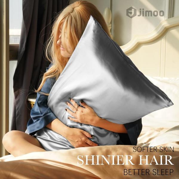 100% Polyester 22 Momme Natural Silk Pillow Cases Set of 2 with Zipper for Hair and Skin