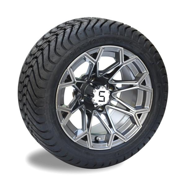 12'' Machined/Gunmetal Golf Cart Wheels And 215/35-12 DOT Street Tires Assemblies
