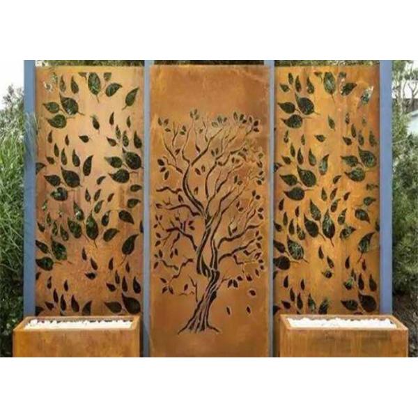 Corten Steel Garden Ornaments Oak Tree Design , Laser Cut Fence Panels
