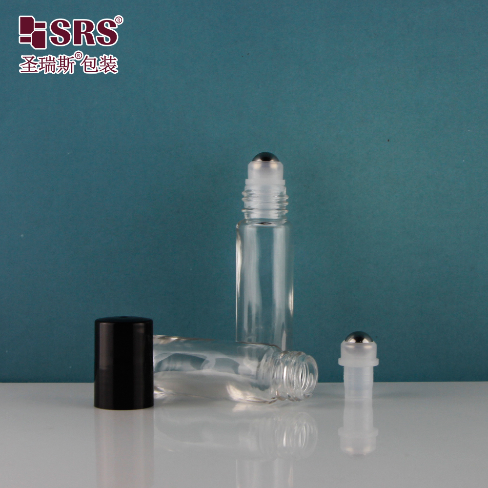 SRS Glass Roller Bottle 8ml Leak Proof Clear Glass Roll On Bottle with Steel Roller Ball for Perfume Essential Oil Fragrance