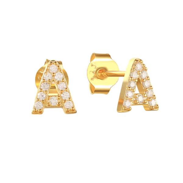 Des boucles d'oreilles en argent de la mode en argent sterling A-z Alphabets 18k or plaqué 925 Boucles d'oreilles en argent