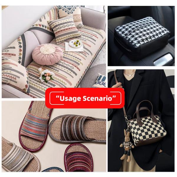 Tissu en lin à carreaux de lin de 1,0 mm d'épaisseur, imperméable, extensible, floqué, usage extérieur pour canapé, sac, ceinture de sécurité de voiture, dos tissé en similicuir