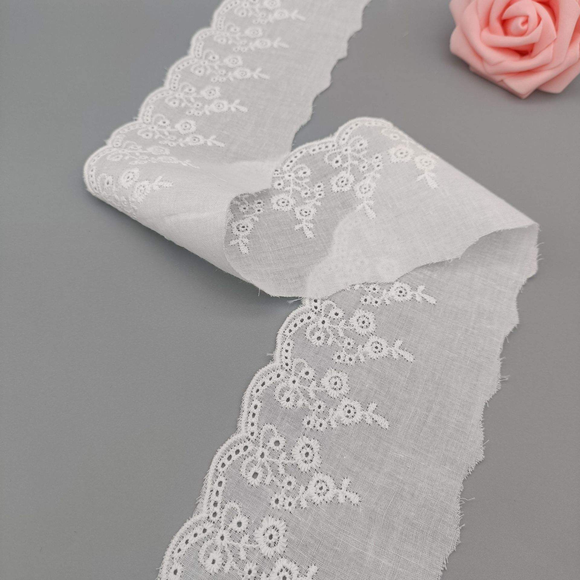 Middle Eastern Style Cotton Lace Trim with Scalloped Edge and 3.8 Inches Width for Garment Decoration