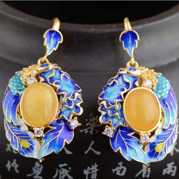 Retro 925 Silver Blue Enamel Mellite Drop Dangle Earrings(TRS30731)