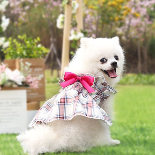 Plaid Dog Party Dress Lightweight Stylish With Cotton Blends Material
