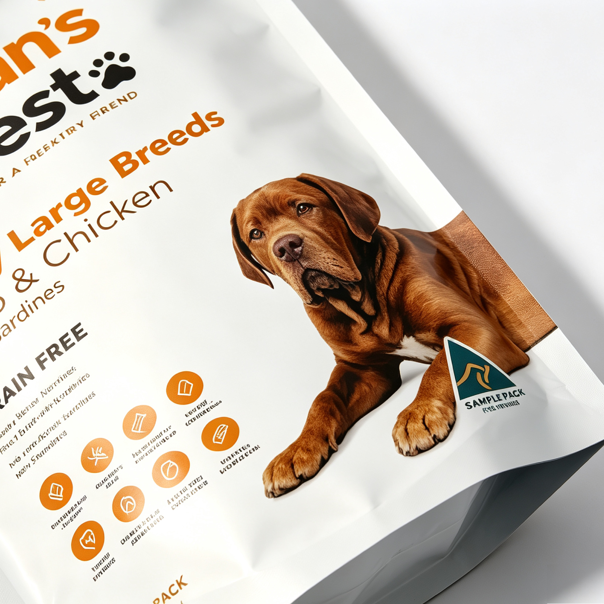Aluminum Foil Stand Up Pouches With Pull Tab Zipper | Custom Printed Doypack Dog Food Packaging Bags For Puppy Large Breed Grain Free Kibble OEM