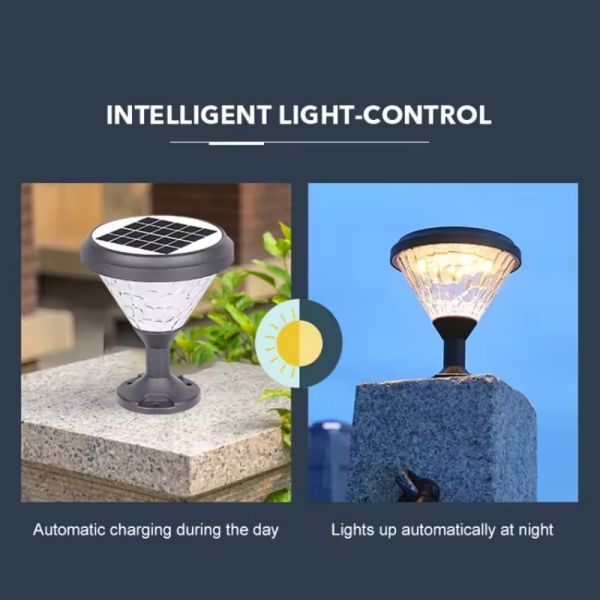 LED Solar Pillar Light With 300LM High Brightness & IP65 Waterproof For Garden Fence Pillars