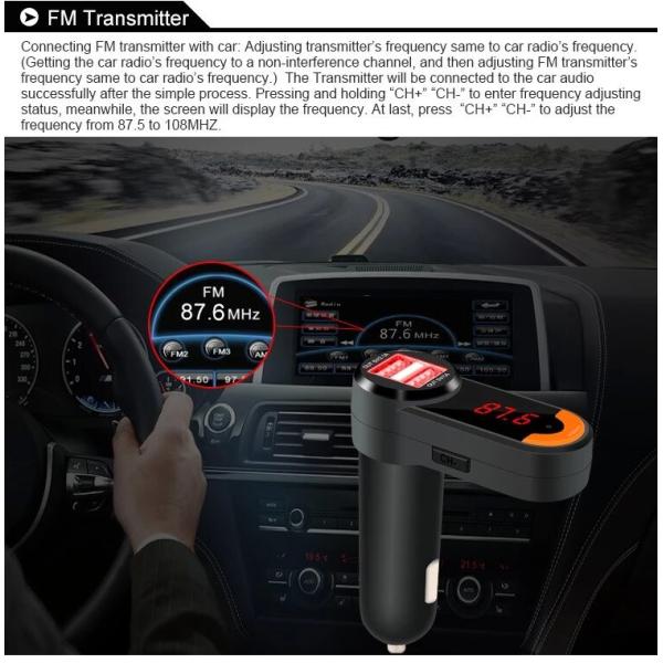 Wireless Bluetooth FM Transmitter With Dual USB Ports Car Charger