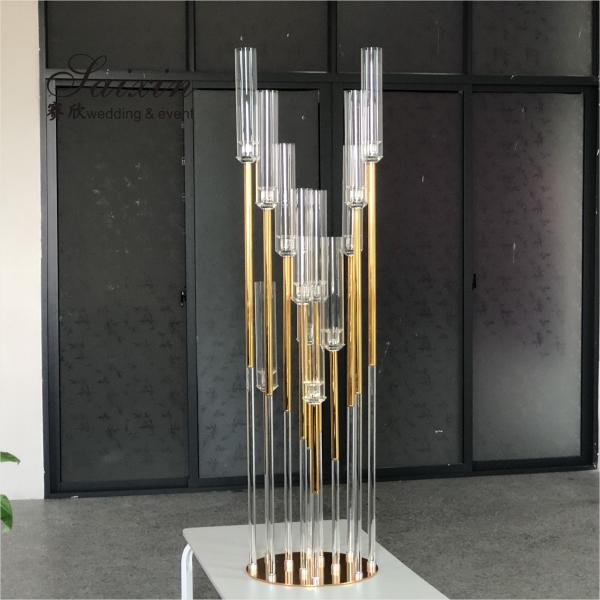 New Design Crystal Candelabra 12 Arms Tall Wedding Decoration Gold Wedding Centerpiece Candelabra