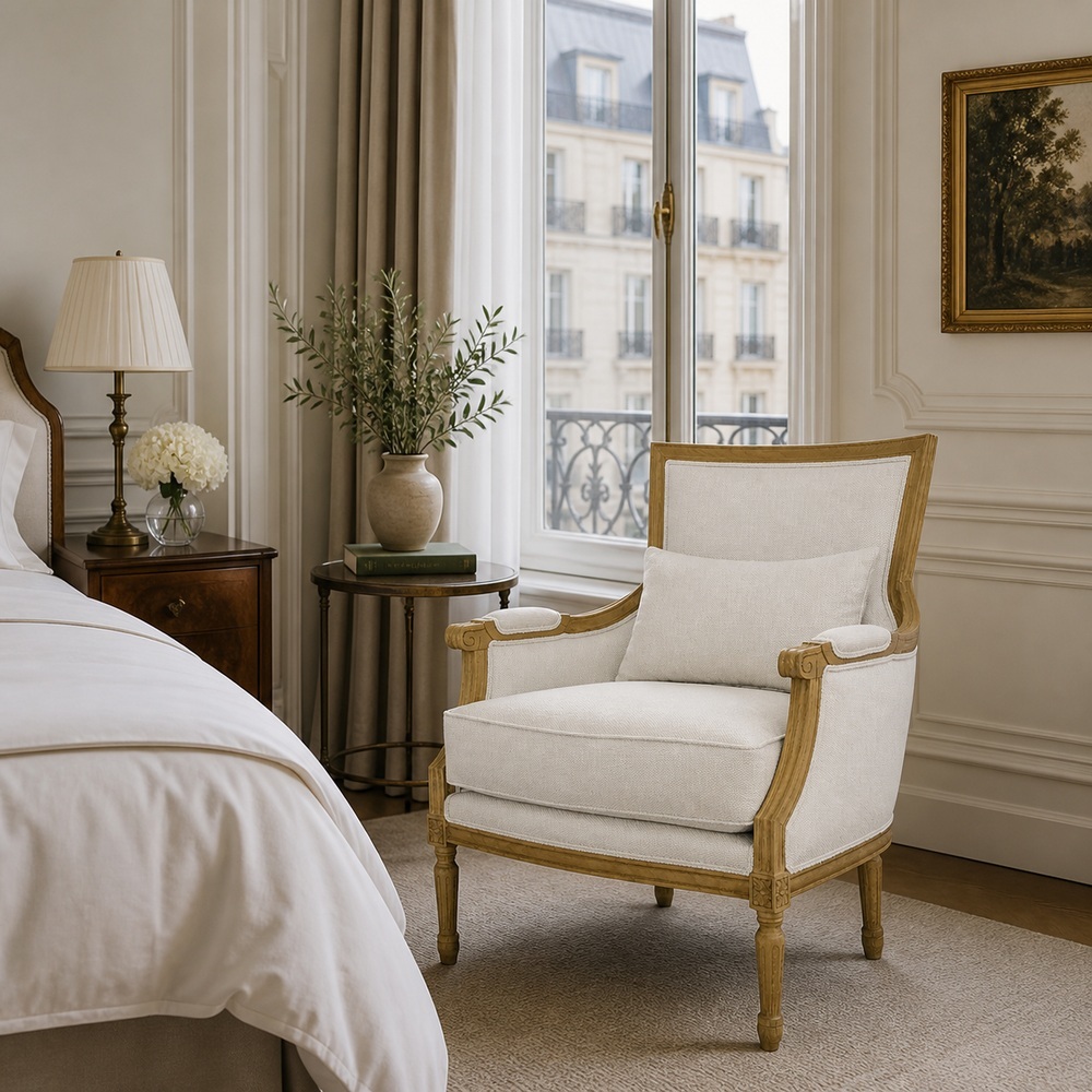 French Neoclassical Solid Wood Upholstered Accent Chair, 1-Seater LG-5007