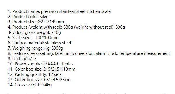 Balance de cuisine en acier inoxydable avec affichage numérique et bol inclus, recommandation de poids maximum de 5 kg