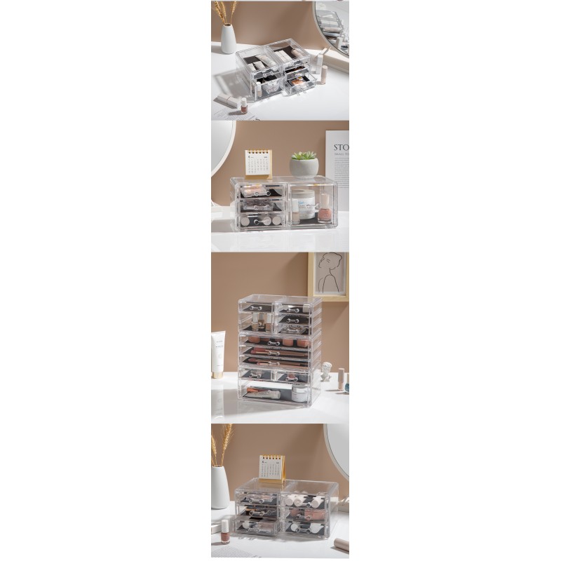 Factory Custom Transparent Drawer Type Skincare Acrylic Display Box Stackable Cosmetics Storage Box for Desk Top