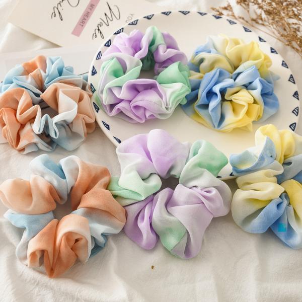 Chiffon tie-dye hairband thin curly hair scrunchie rubber band fabric headstring hair accessories