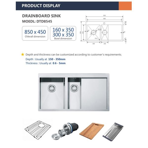 28 Inch Drainboard Kitchen Sink Topmount Double Bowl 16 Gauge 85x45