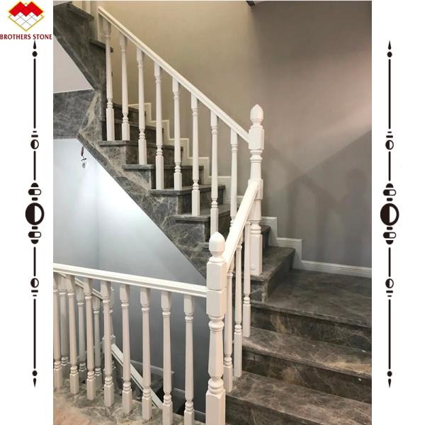 Grey Marble Stair Treads And Risers With Polished Finish For Interior Straight Stairs