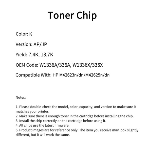 Compatible W1336A 336A Toner Chip For HP M42623n dn M42625n dn