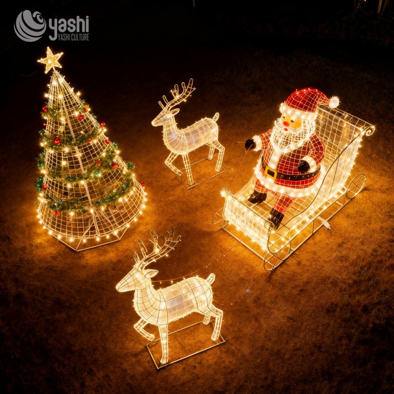 Custom Giant Gift Box Motif LED Christmas Tree, Multicolor Wire Frame Light Tree for Outdoor Park Holiday Light Exhibition