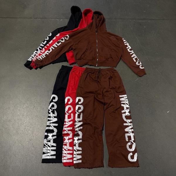 Fabricants de vêtements Impression sur écran personnalisée Fermeture à glissière T-shirts à capuche coupés T-shirts vintage ensoleillés Sweatpants de jogging Tracksuits unisexe