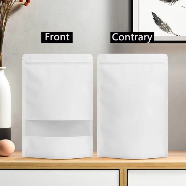 Factory Wholesale White Brown Zipper Tea Coffee Spice Candy Packaging Craft Zip Bag Paper Window Standing up Pouch