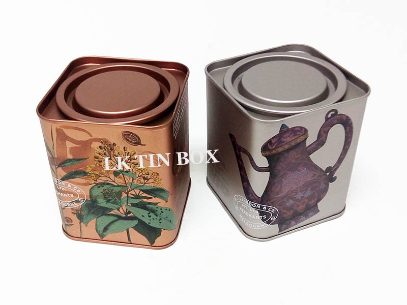 Personalised Langdon Tea Square Tin Box For Herbal Tea Metal Storage Damp Resistant