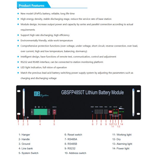 Solar Power System Split Rack-Mounted Lithium Ion Battery 51.2V 50Ah LiFePO4 RS485 Communication Battery Pack