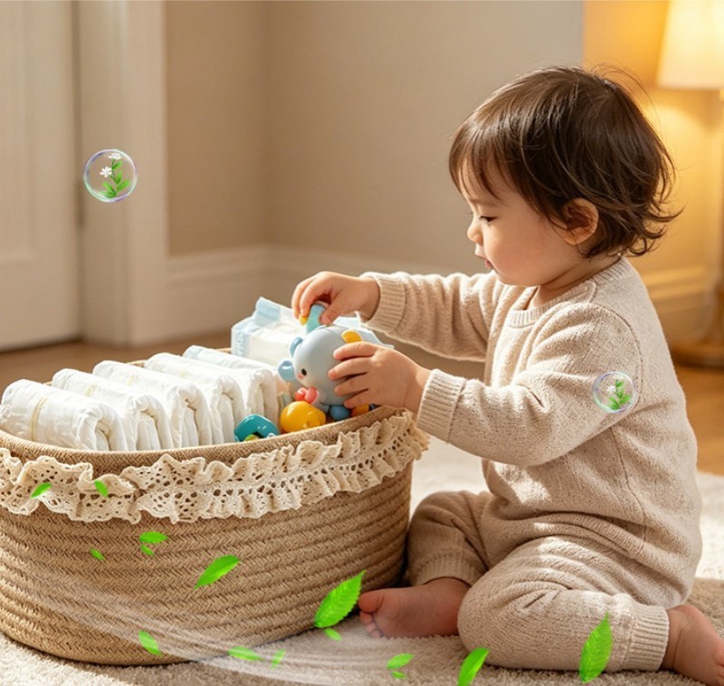 Eco-Friendly Customizable Cotton Rope Storage Basket with Lace Trim