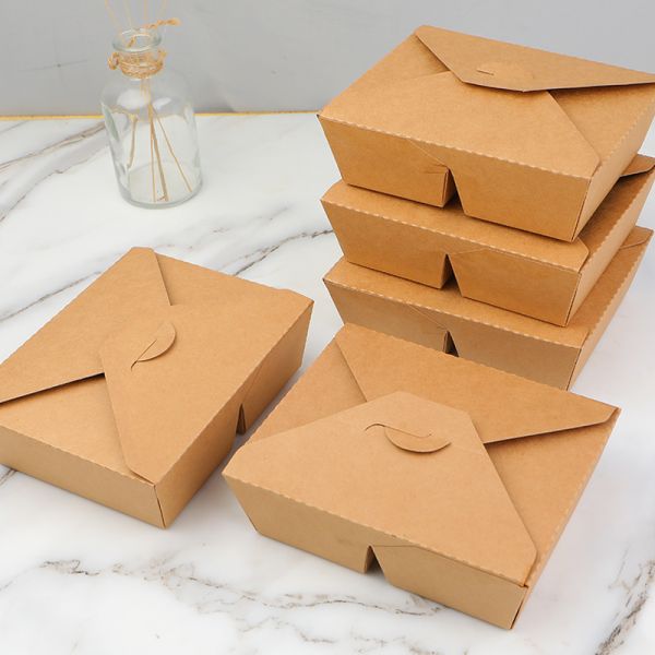 Customized Kraft Paper Lunch Box Food Grade Takeaway Square Bowl