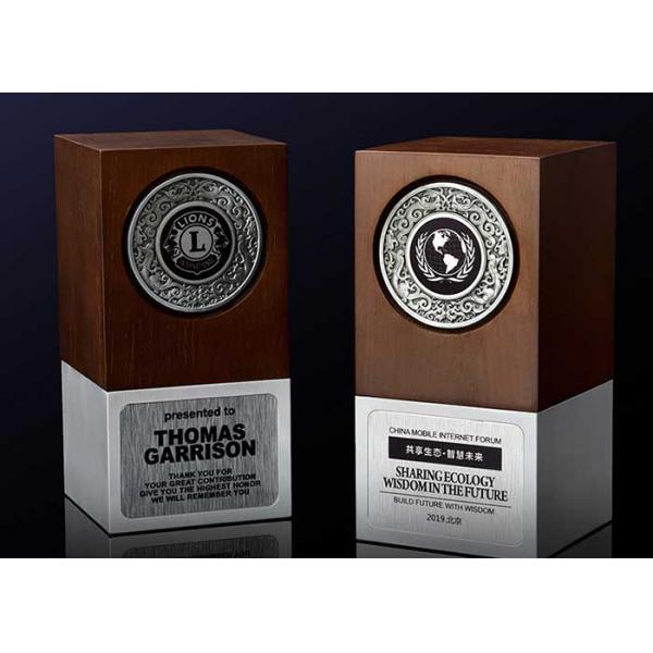Aluminum Base Wooden Award Plaques 3D Customized Logo Souvenirs For Enterprise