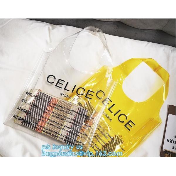 printed handle pvc bag pvc plastic bag, Stand up gift wine bottle packing recyclable PVC loop handle plastic bag, top se