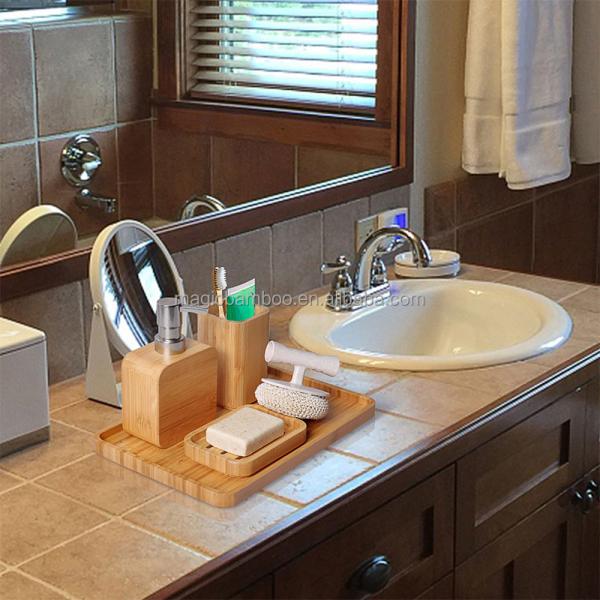 4 штуки натурального бамбука аксессуары ванной комнаты набор для гостиничного дома офис туалет