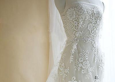 Silver Sequin Corded Lace Fabric , Embroidered Floral Wedding Tulle Fabric Shrink Resistant